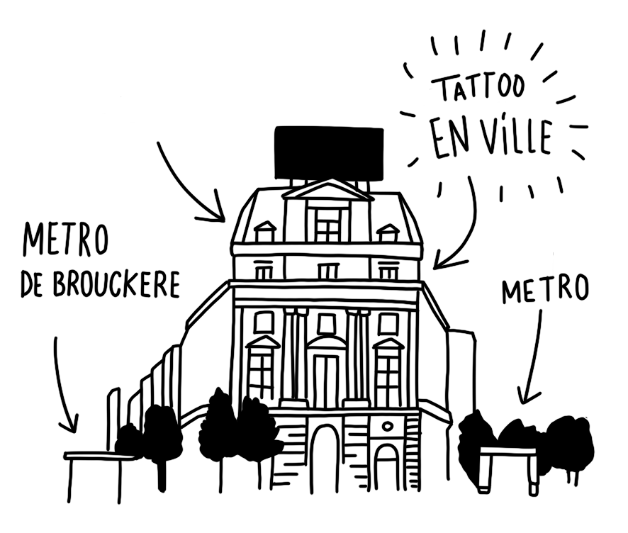 Le bâtiment de la place de Brouckère en dessin simplifié.
